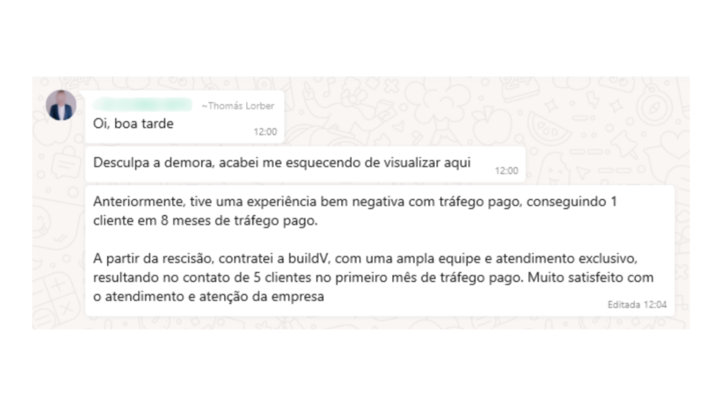 Depoimento de cliente sobre captacao de leads - BuildV